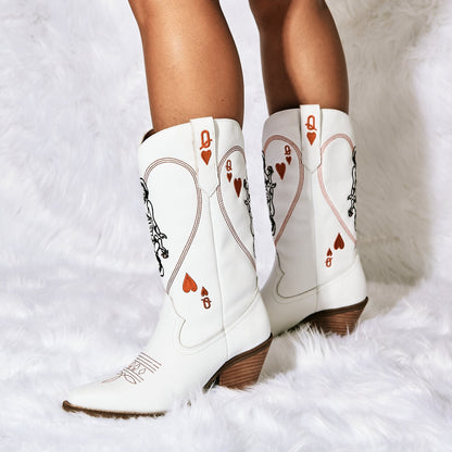 Women's Dingo Queen A Hearts  Leather Boot - White - DI174-WH