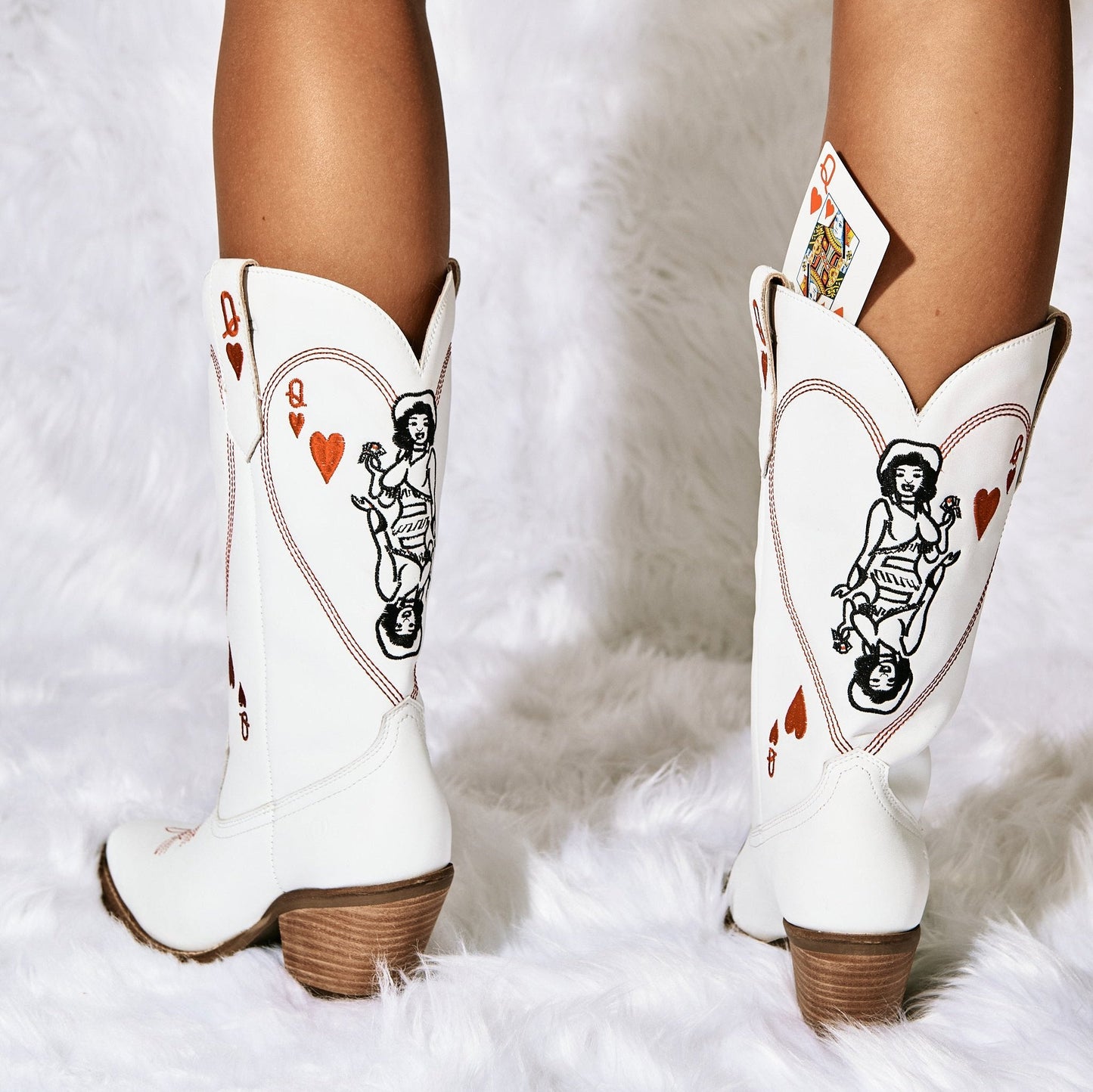 Women's Dingo Queen A Hearts  Leather Boot - White - DI174-WH