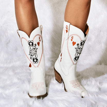 Women's Dingo Queen A Hearts  Leather Boot - White - DI174-WH