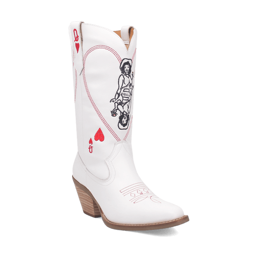 Women's Dingo Queen A Hearts  Leather Boot - White - DI174-WH