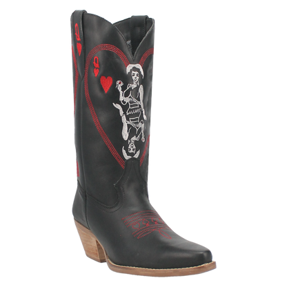 Women's Dingo Queen A Hearts  Leather Boot - Black - DI174-BK