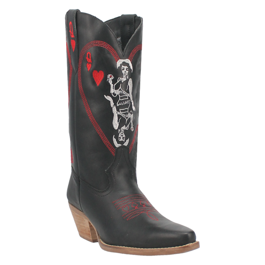 Women's Dingo Queen A Hearts  Leather Boot - Black - DI174-BK