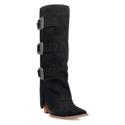 Women's Dingo Buckle Bunny Suede Leather Boot - Black - DI2345-BK