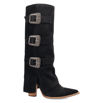 Women's Dingo Buckle Bunny Suede Leather Boot - Black - DI2345-BK