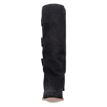 Women's Dingo Buckle Bunny Suede Leather Boot - Black - DI2345-BK