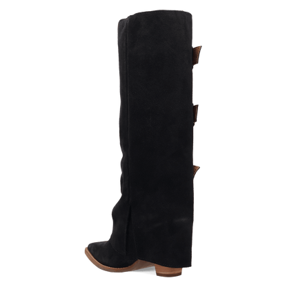 Women's Dingo Buckle Bunny Suede Leather Boot - Black - DI2345-BK