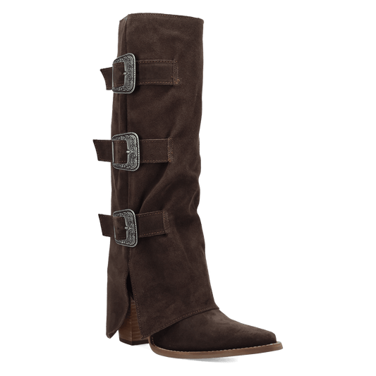 Women's Dingo Buckle Bunny Suede Leather Boot - Brown - DI2345-BN