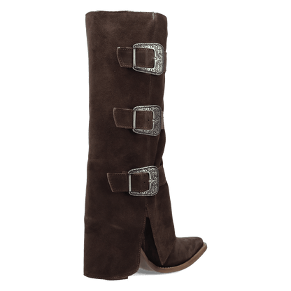 Women's Dingo Buckle Bunny Suede Leather Boot - Brown - DI2345-BN