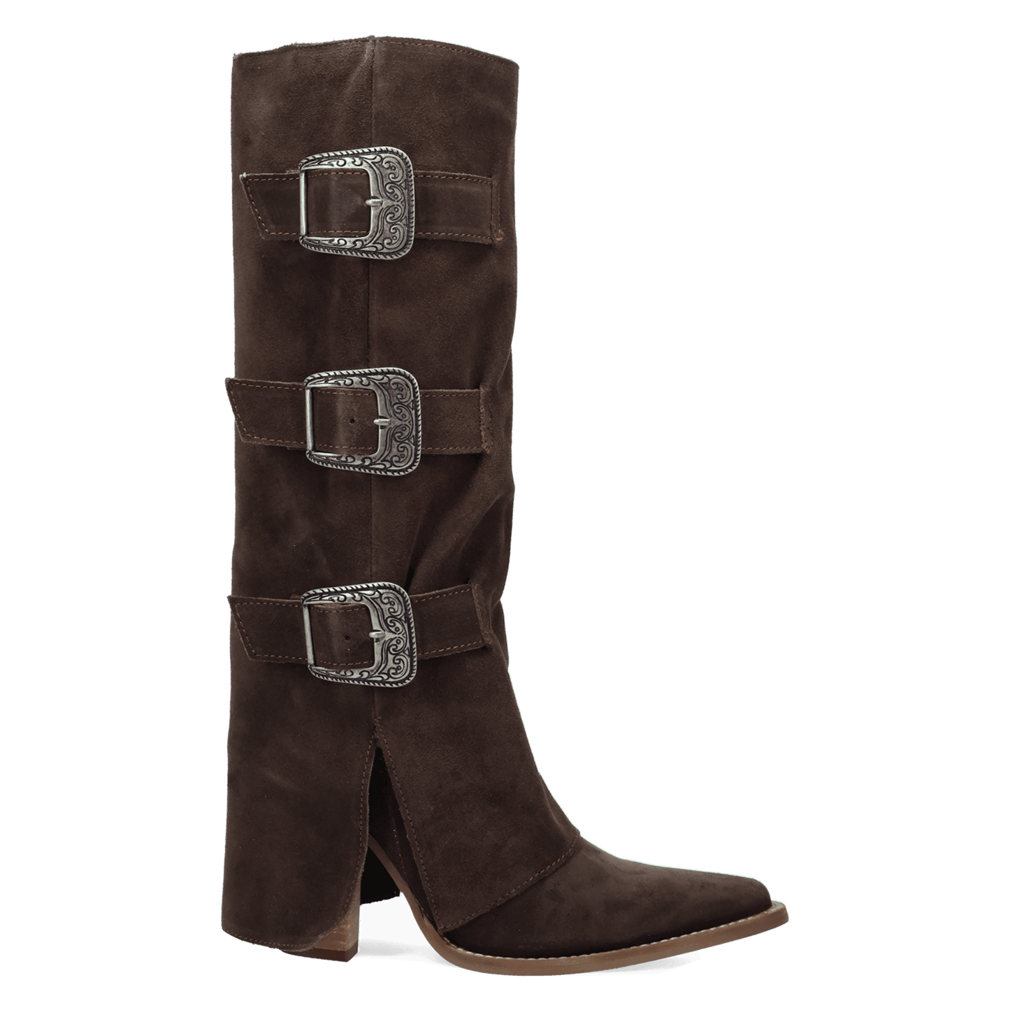 Women's Dingo Buckle Bunny Suede Leather Boot - Brown - DI2345-BN