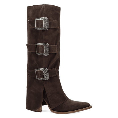Women's Dingo Buckle Bunny Suede Leather Boot - Brown - DI2345-BN
