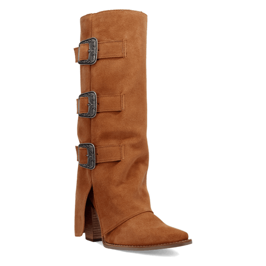 Women's Dingo Buckle Bunny Suede Leather Boot - Camel - DI2345-BG4