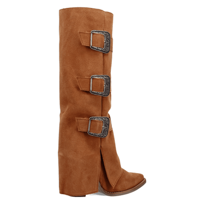 Women's Dingo Buckle Bunny Suede Leather Boot - Camel - DI2345-BG4
