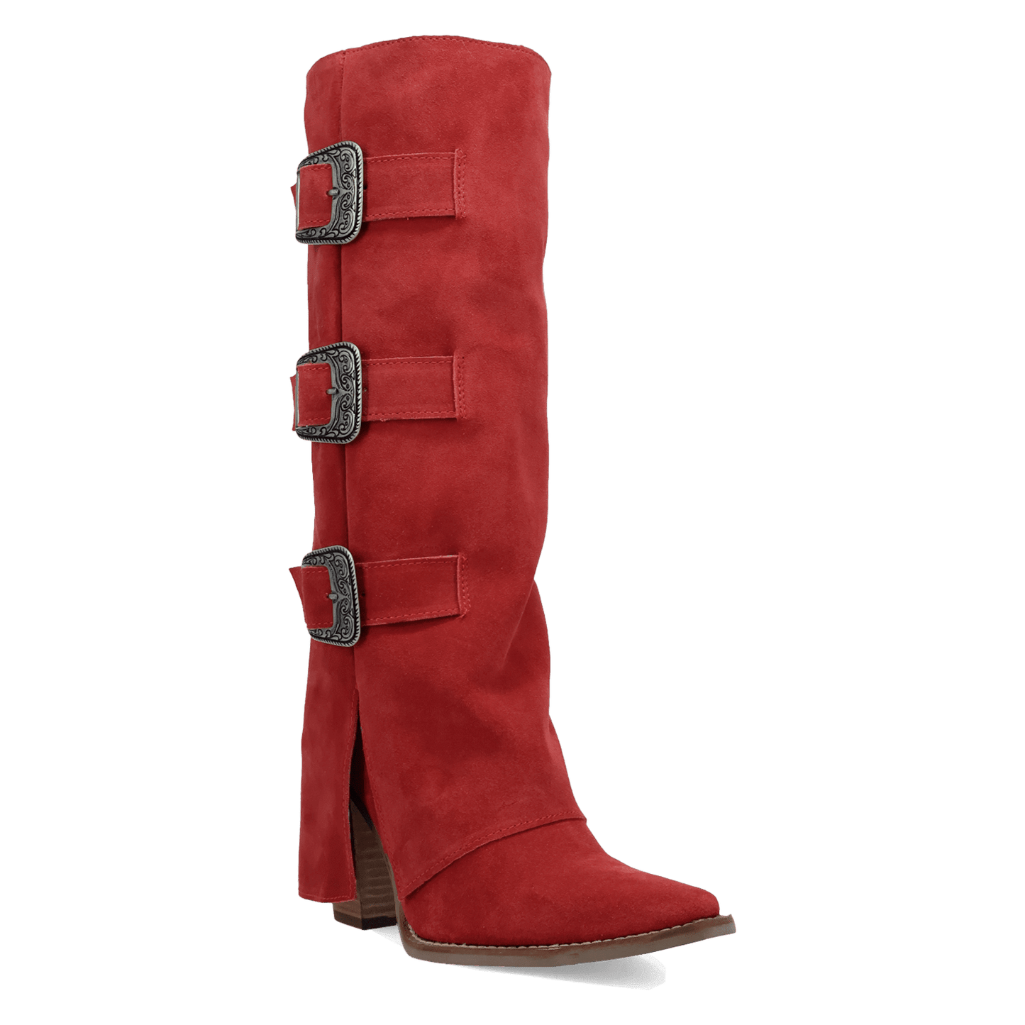 Women's Dingo Buckle Bunny Suede Leather Boot - Red - DI2345-RD