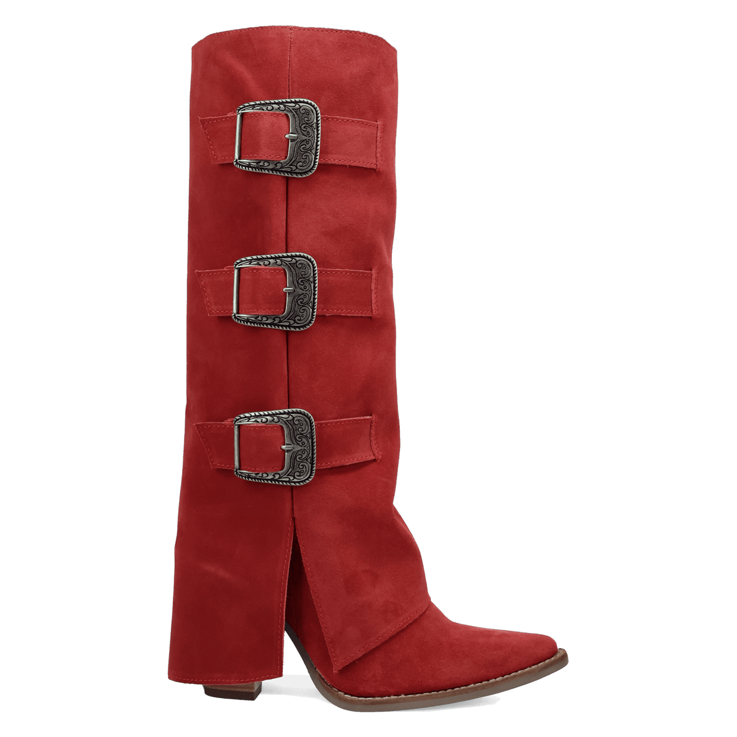 Women's Dingo Buckle Bunny Suede Leather Boot - Red - DI2345-RD