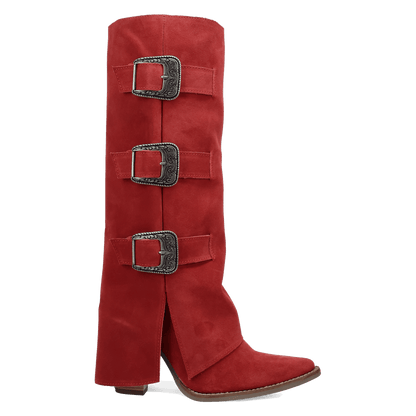 Women's Dingo Buckle Bunny Suede Leather Boot - Red - DI2345-RD