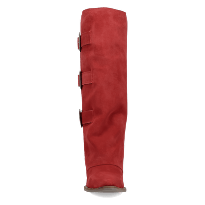 Women's Dingo Buckle Bunny Suede Leather Boot - Red - DI2345-RD
