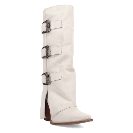 Women's Dingo Buckle Bunny Suede Leather Boot - White - DI2345-WH