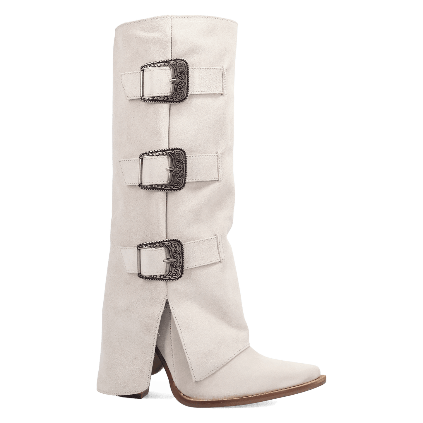 Women's Dingo Buckle Bunny Suede Leather Boot - White - DI2345-WH