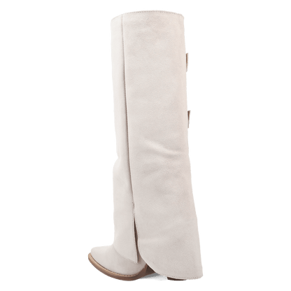 Women's Dingo Buckle Bunny Suede Leather Boot - White - DI2345-WH