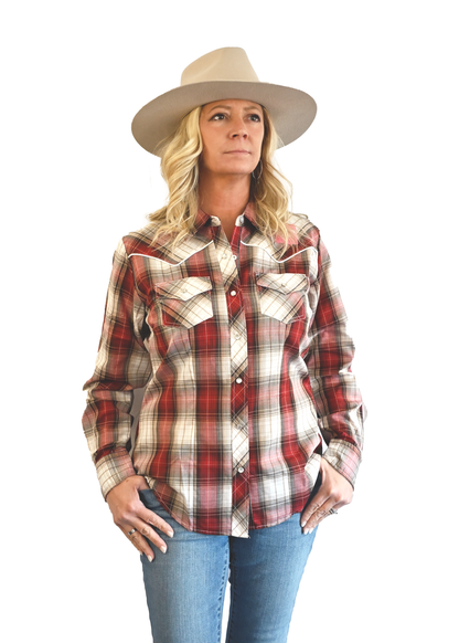 Women's Long Sleeve Plaid Red