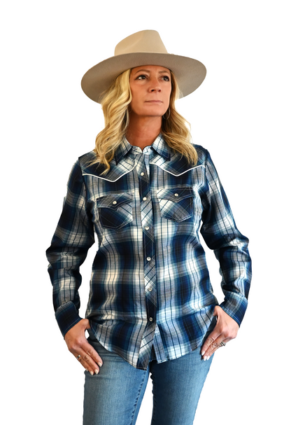 Women's Long Sleeve Plaid Blue