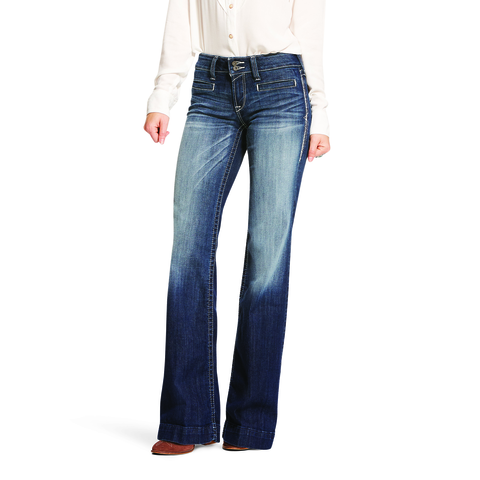 Trouser Mid Rise Stretch Entwined Wide Leg Jean