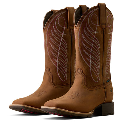 Ariat Women's Round Up Waterproof Wide Square Toe Western Boot - Brown - 10080420