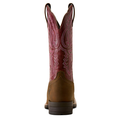 Ariat Women's Hybrid Ranchwork Wide Square Toe Western Boot - BACKWOODS BROWN|BERRY SPICE - 10080426
