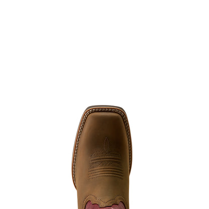 Ariat Women's Hybrid Ranchwork Wide Square Toe Western Boot - BACKWOODS BROWN|BERRY SPICE - 10080426