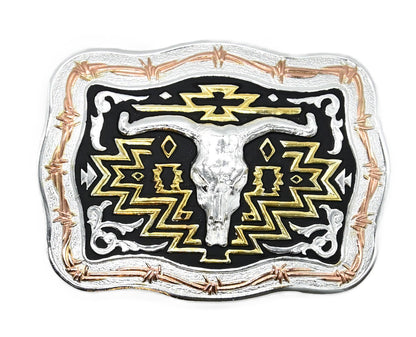 Crumrine Rectangle Buckle Longhorn Skull Black Gold - C10015