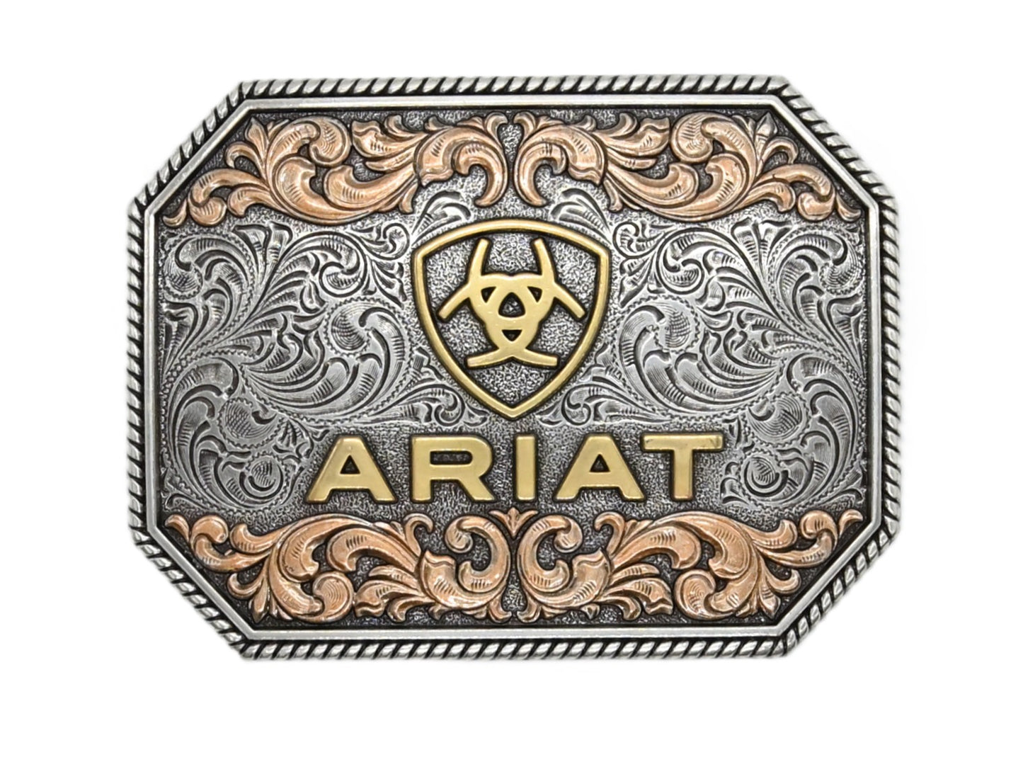 Ariat Rectangle Raised Logo Antique Silver and Antique Gold - A37054