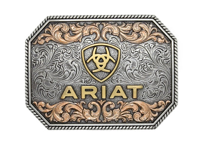 Ariat Rectangle Raised Logo Antique Silver and Antique Gold - A37054