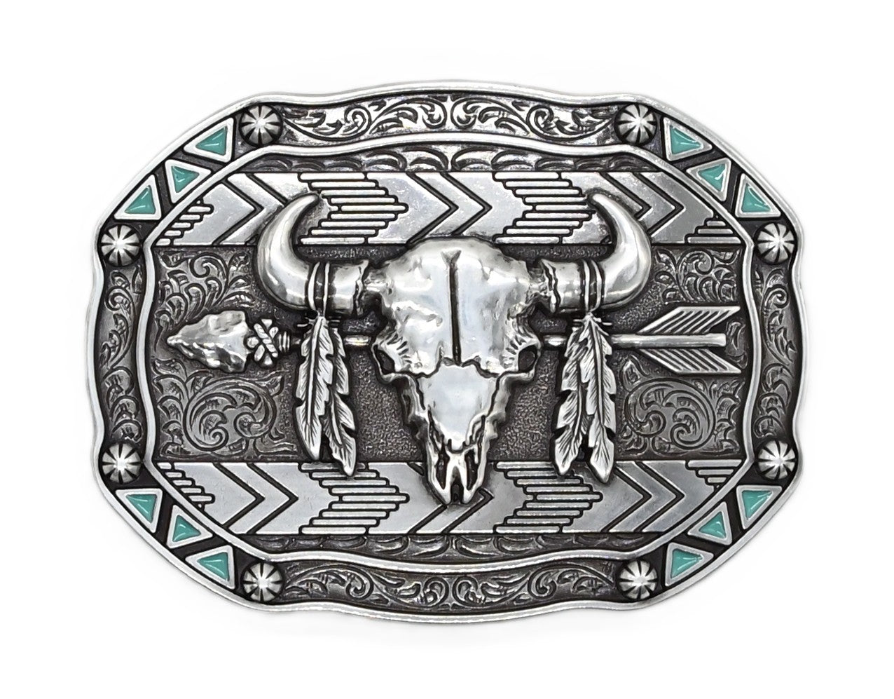 Nocona Mens Rectangle Arrow Skull Feather Buckle