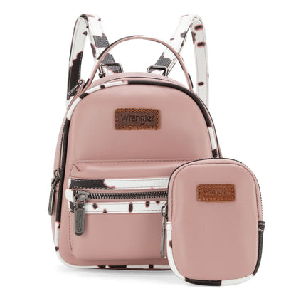 Wrangler Cow Print Trimmed Mini Backpack With Coin Pouch - Pink - WG102-8600PK