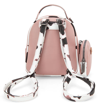 Wrangler Cow Print Trimmed Mini Backpack With Coin Pouch - Pink - WG102-8600PK