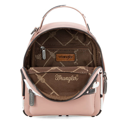 Wrangler Cow Print Trimmed Mini Backpack With Coin Pouch - Pink - WG102-8600PK