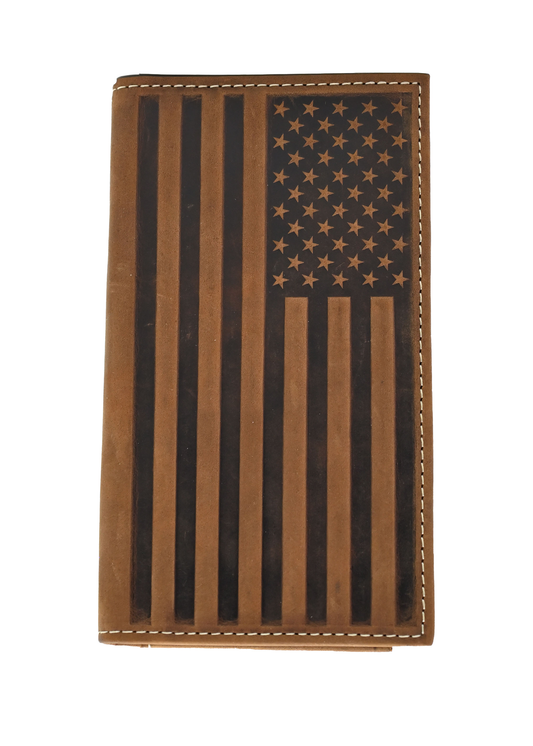 Rodeo Style Wallet Embossed Flag Brown