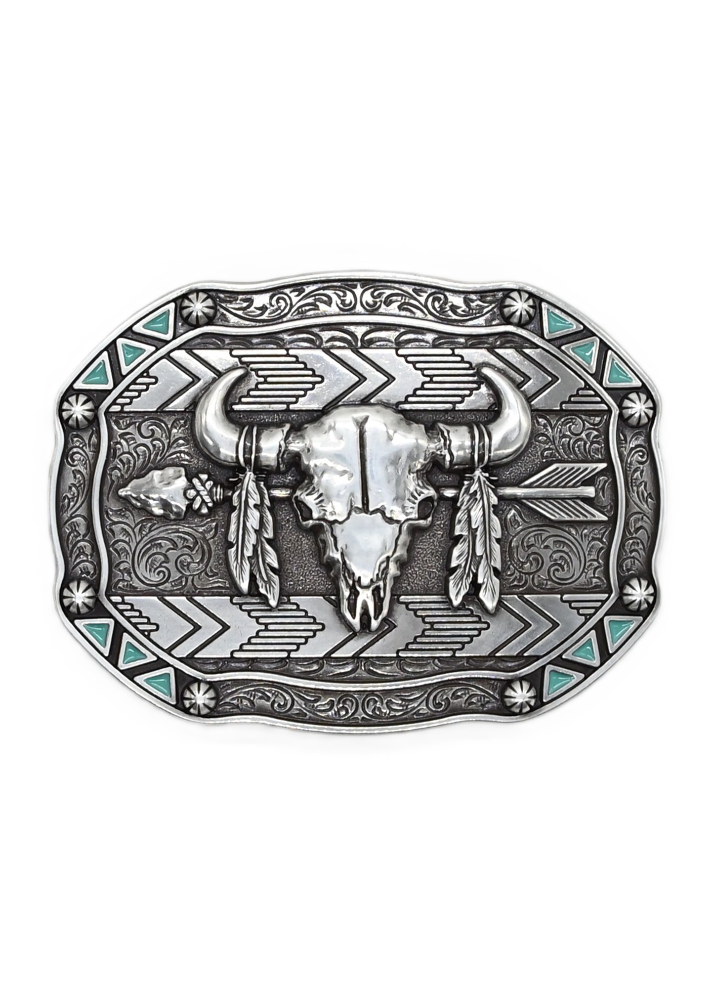 Nocona Mens Rectangle Arrow Skull Feather Buckle