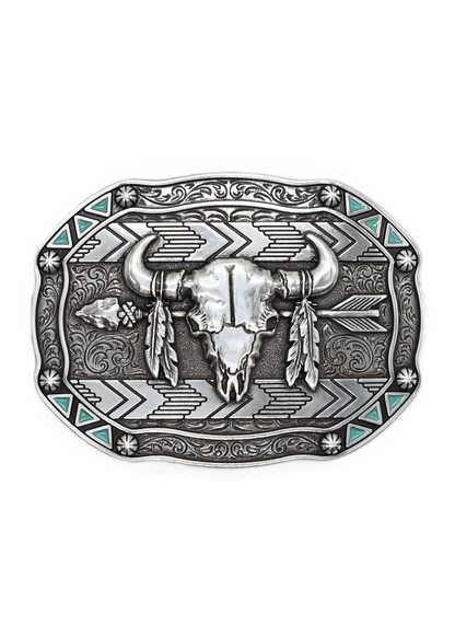 Nocona Mens Rectangle Arrow Skull Feather Buckle