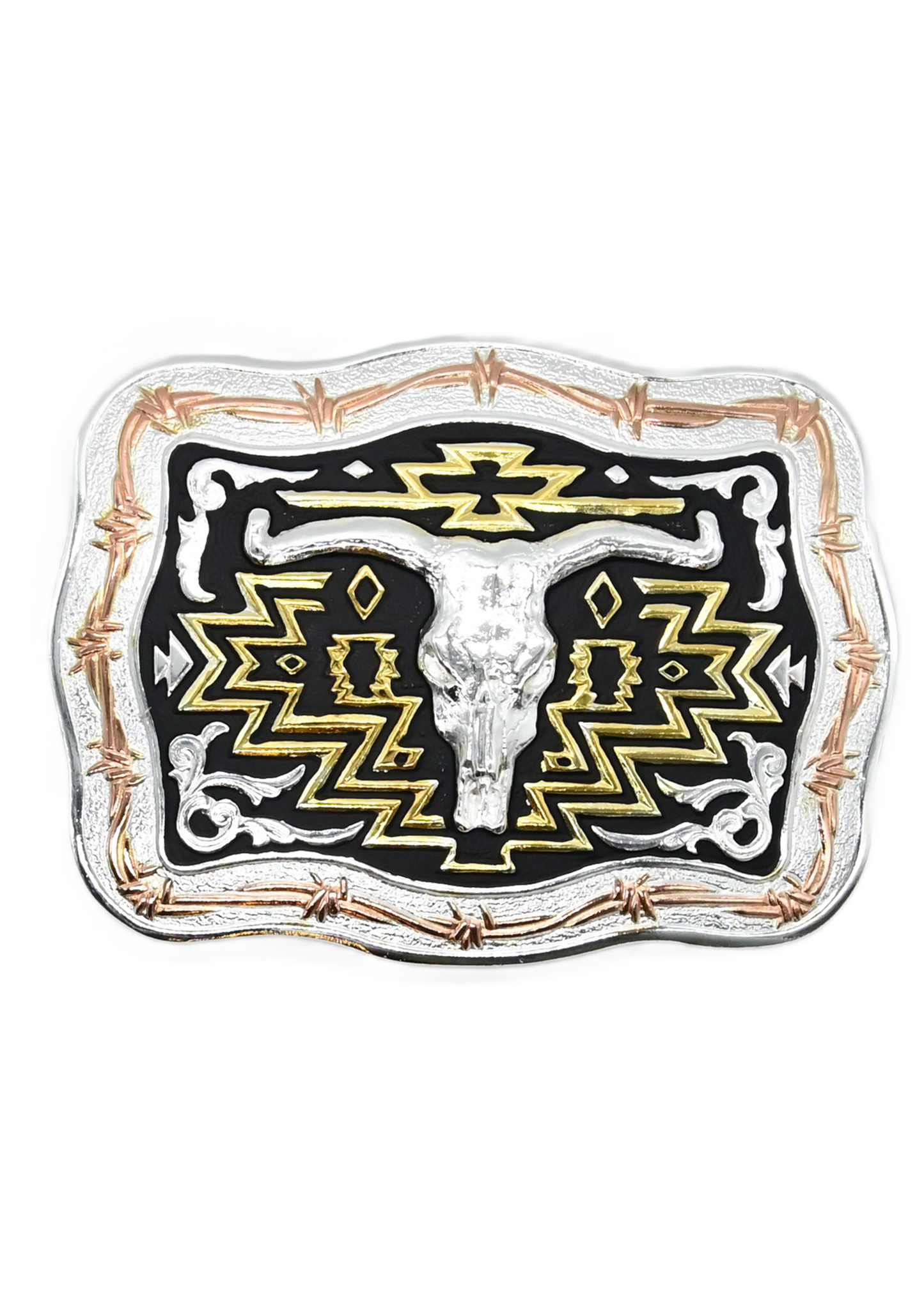 Crumrine Rectangle Buckle Longhorn Skull Black Gold - C10015