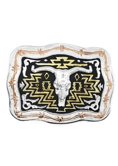 Crumrine Rectangle Buckle Longhorn Skull Black Gold - C10015