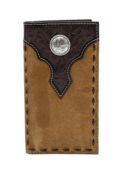 Rodeo Style Wallet Floral Overlay Roughout Tan