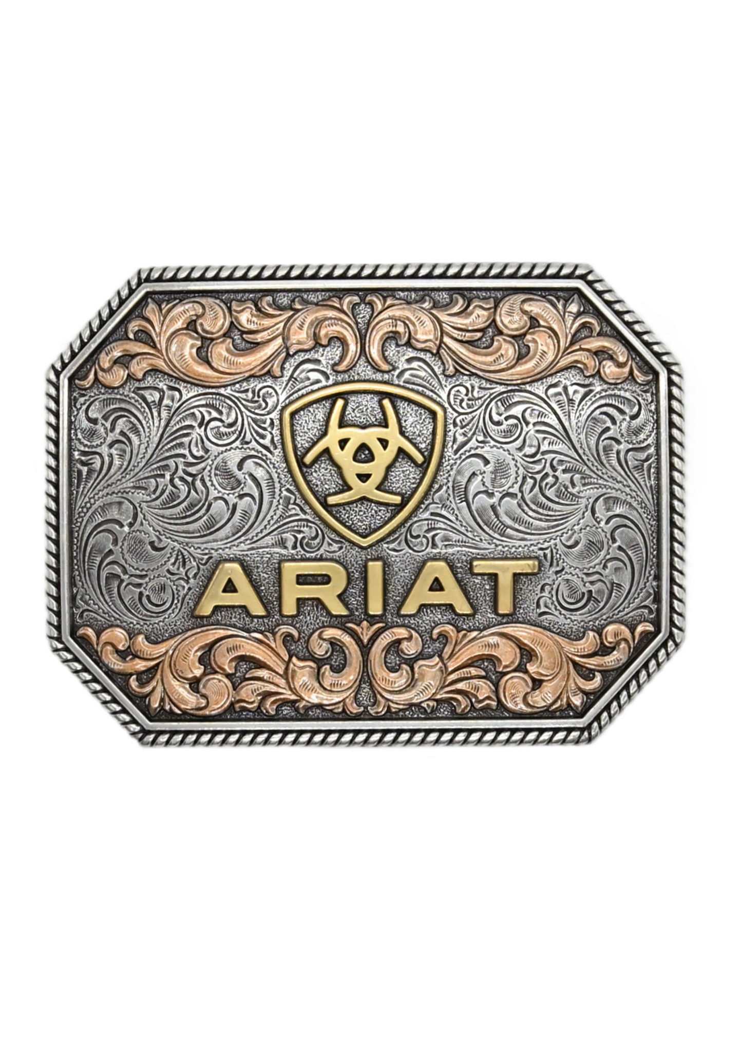 Ariat Rectangle Raised Logo Antique Silver and Antique Gold - A37054