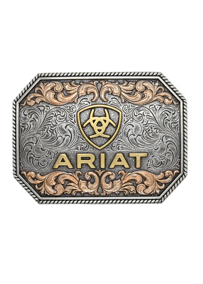 Ariat Rectangle Raised Logo Antique Silver and Antique Gold - A37054