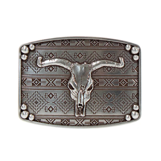 Nocona Mens Rectangle Bull Skull Buckle - 37716