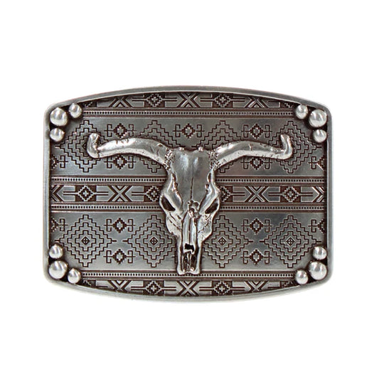 Nocona Mens Rectangle Bull Skull Buckle - 37716