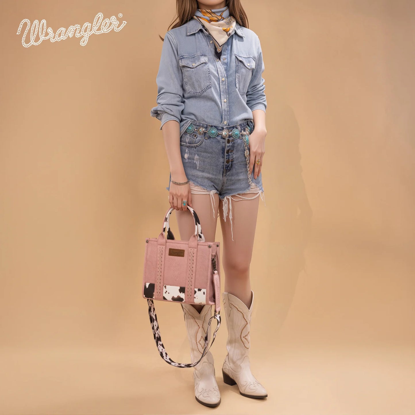 Wrangler Cow Print Concealed Carry Tote/Crossbody - Hot Pink - WG102-8120SHPK