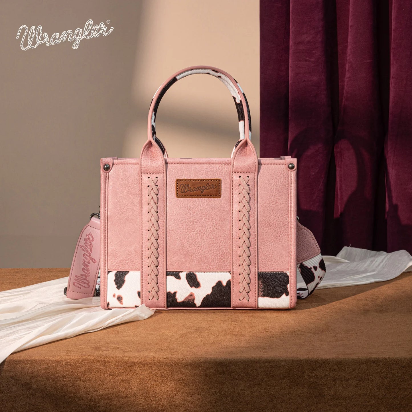 Wrangler Cow Print Concealed Carry Tote/Crossbody - Hot Pink - WG102-8120SHPK