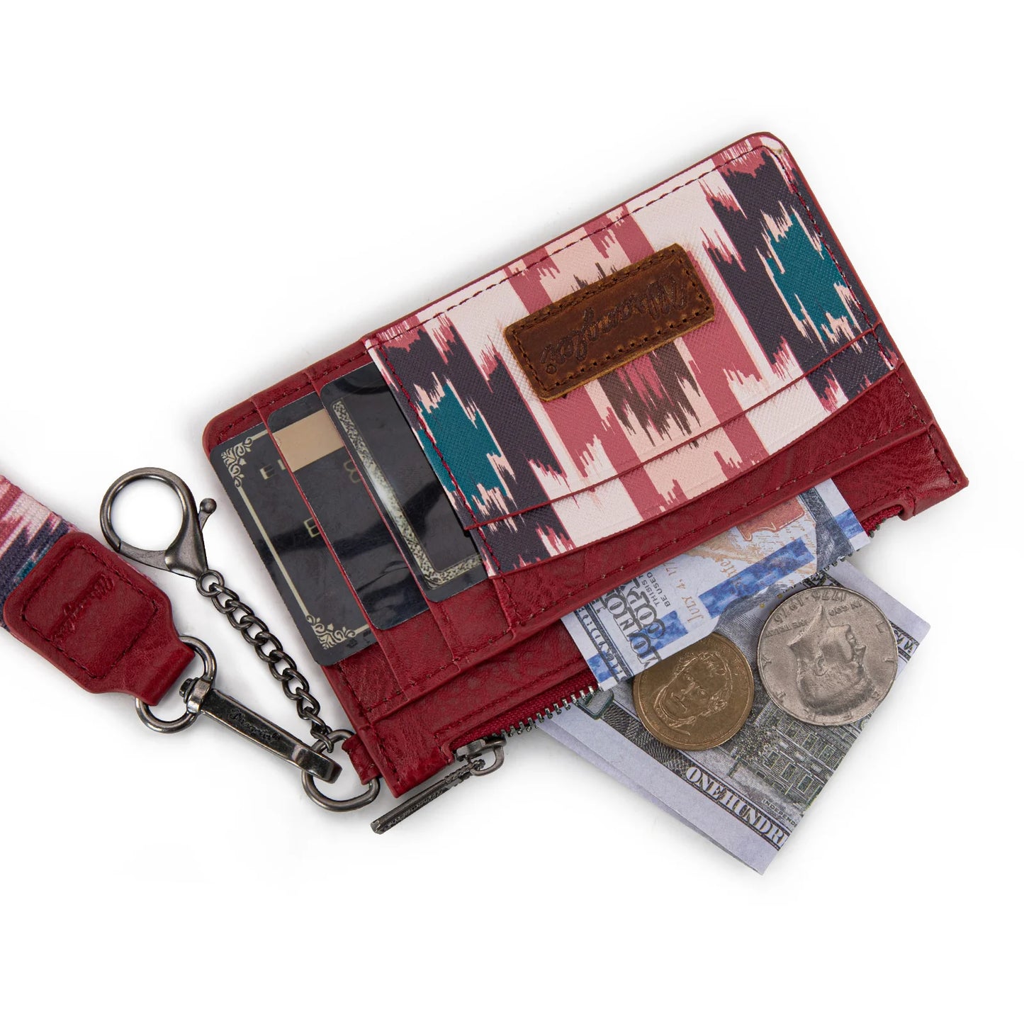 Wrangler Aztec Print Key Chain Wristlet Card Wallet - Burgundy - WG137-W0092BDY