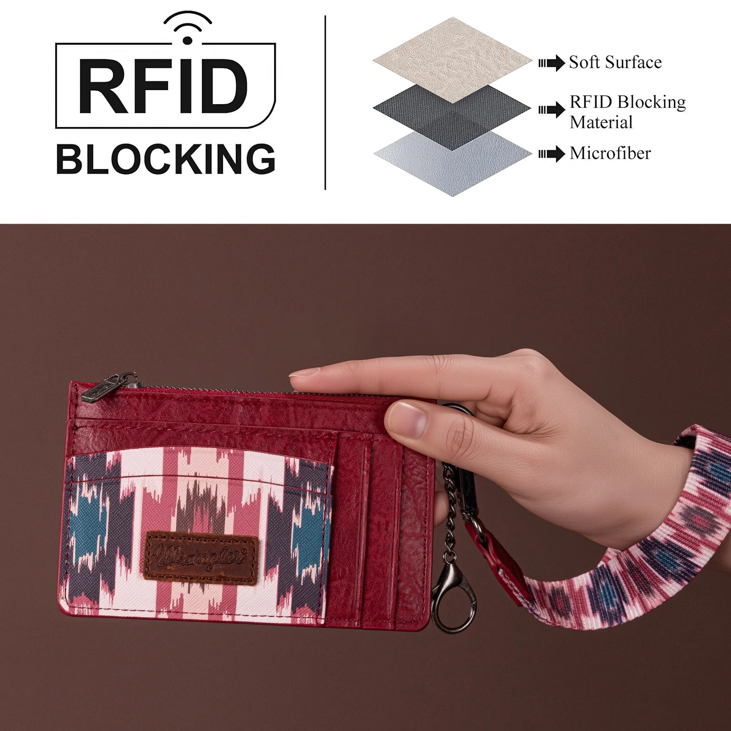 Wrangler Aztec Print Key Chain Wristlet Card Wallet - Burgundy - WG137-W0092BDY